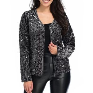 Women’s Mod X V-neck‎ Charcoal Sequined Jacket